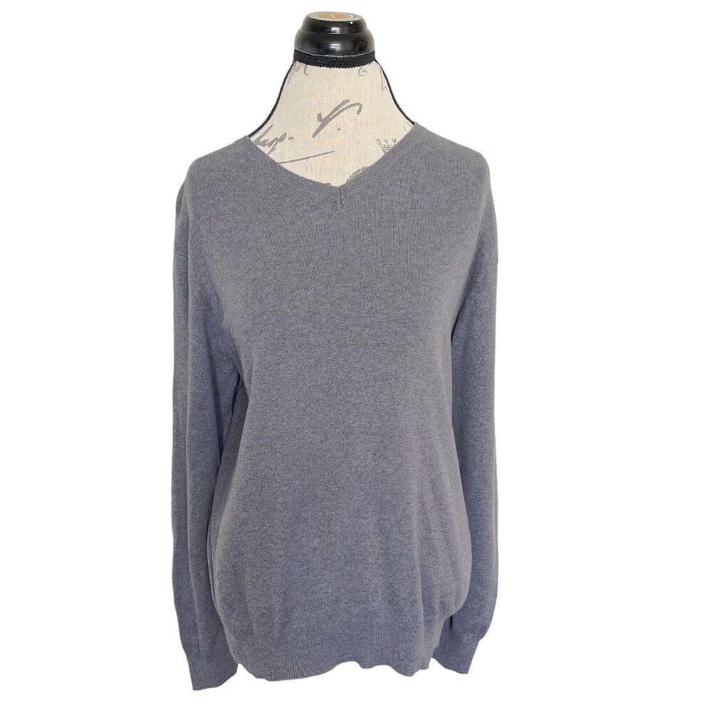 Vintage J.Crew Men's 100% Pima Cotton V-Neck Sweater Gray Ribbed Size Medium